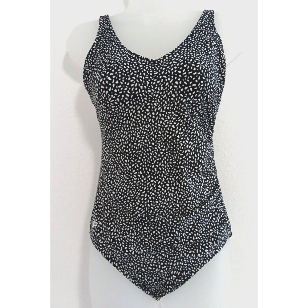 SPEEDO Women one piece bathing suit Size 8 Black White Classic Fully Lined Beach - Picture 1 of 9
